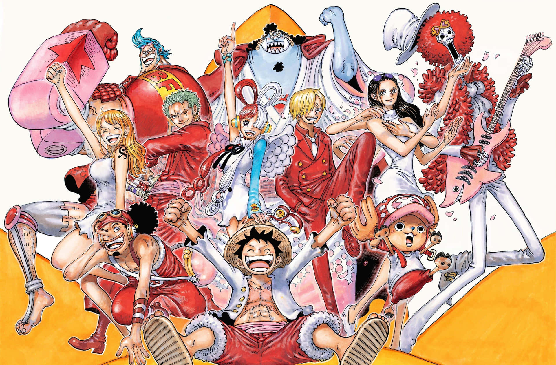 One Piece Straw Hat Pirates Full Body Group Wallpaper