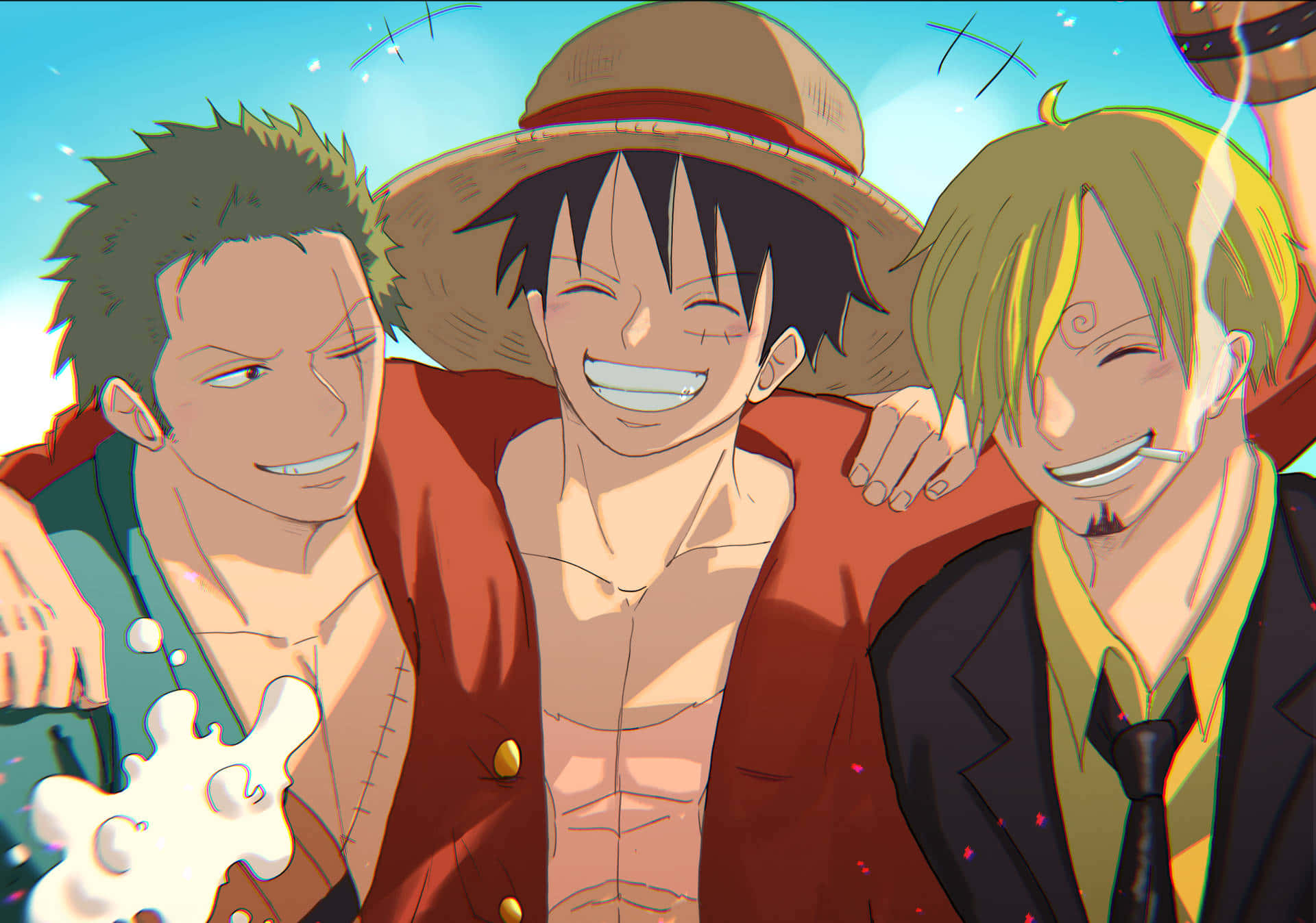 One Piece_ Trio_ Happy_ Moments Wallpaper