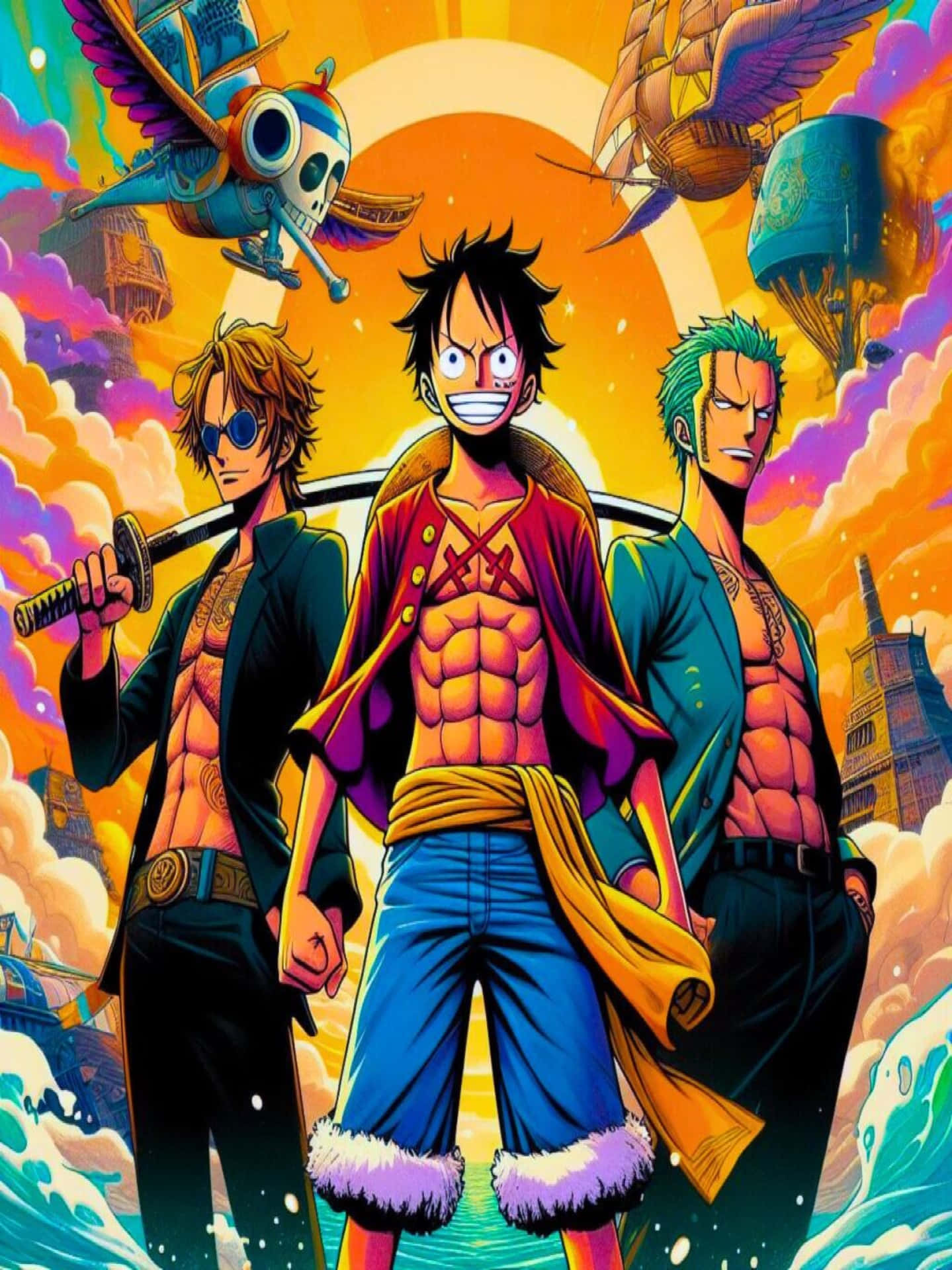 One Piece Trio Står Sterkt Bakgrunnsbildet