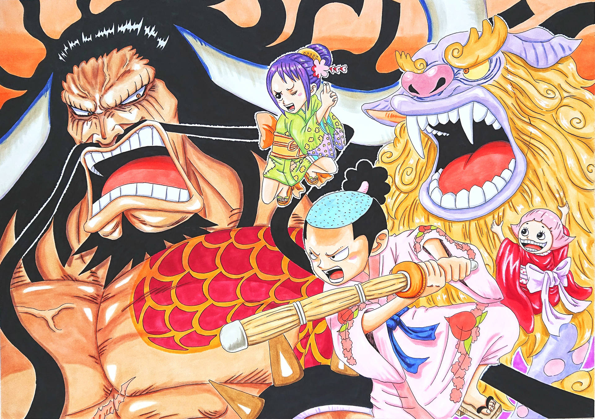 Residenti Del Regno Di One Piece Wano 4k Sfondo