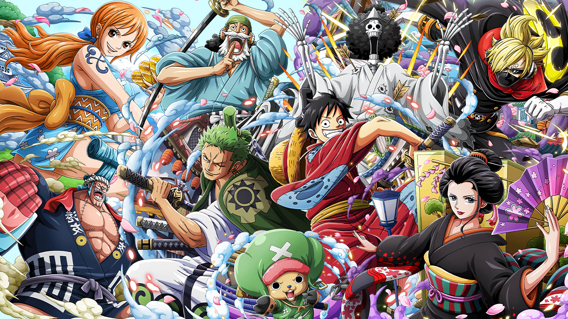 Umpapel De Parede Do One Piece No Grupo Wano. Papel de Parede