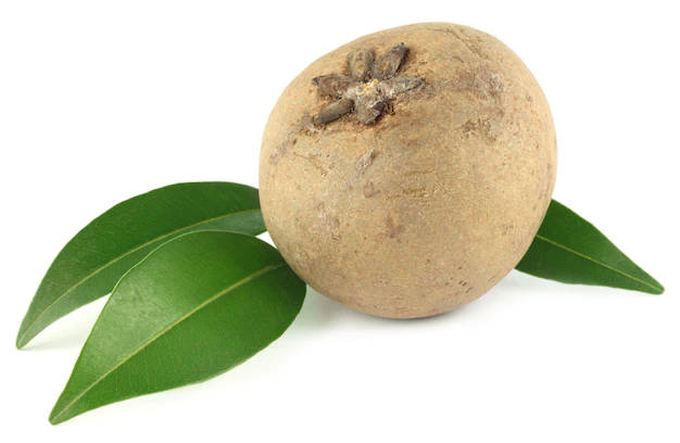 One Sapodilla Fruit With Leaves Wallpaper