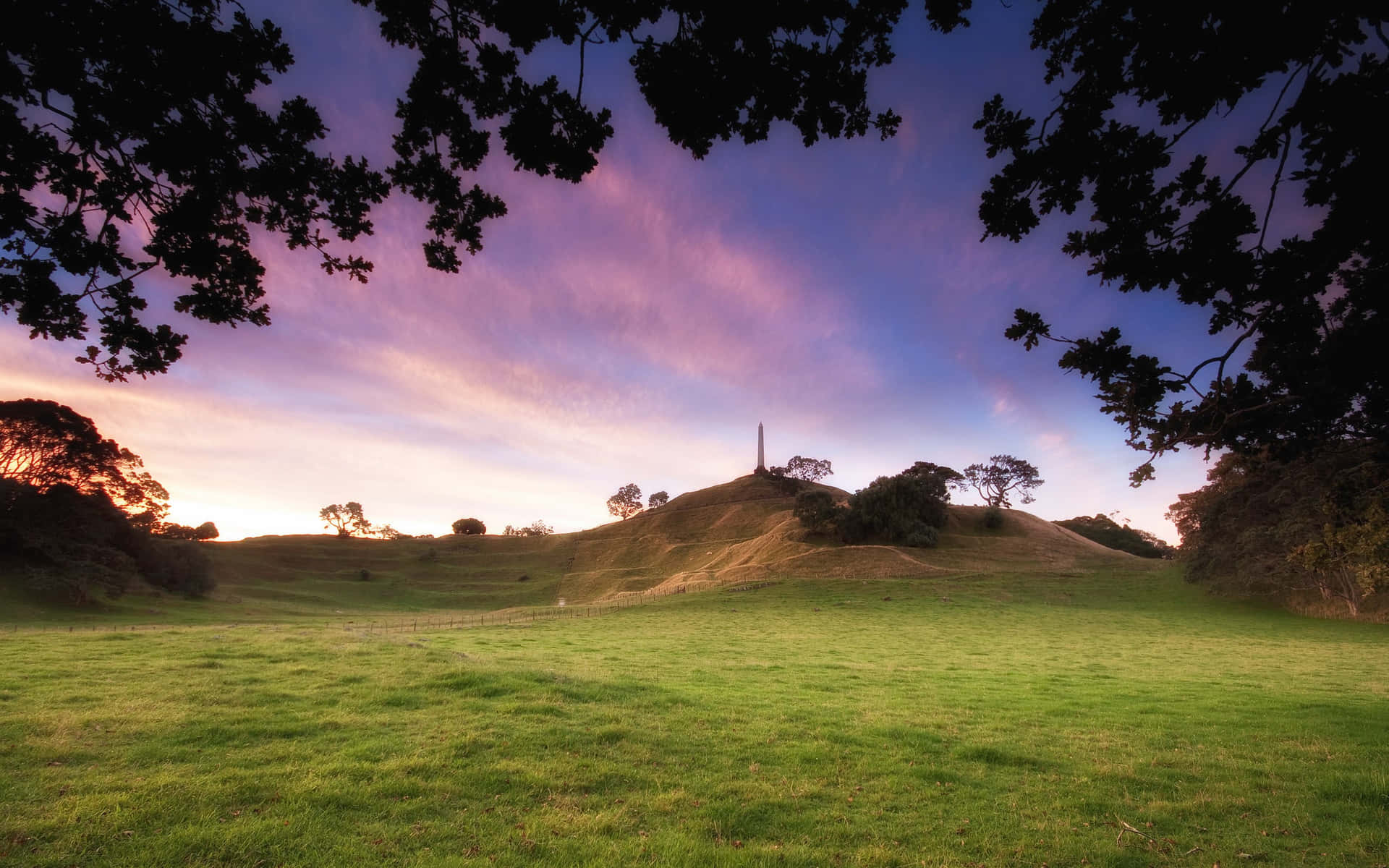 One Tree Hill Auckland Dusk Uitzicht Achtergrond