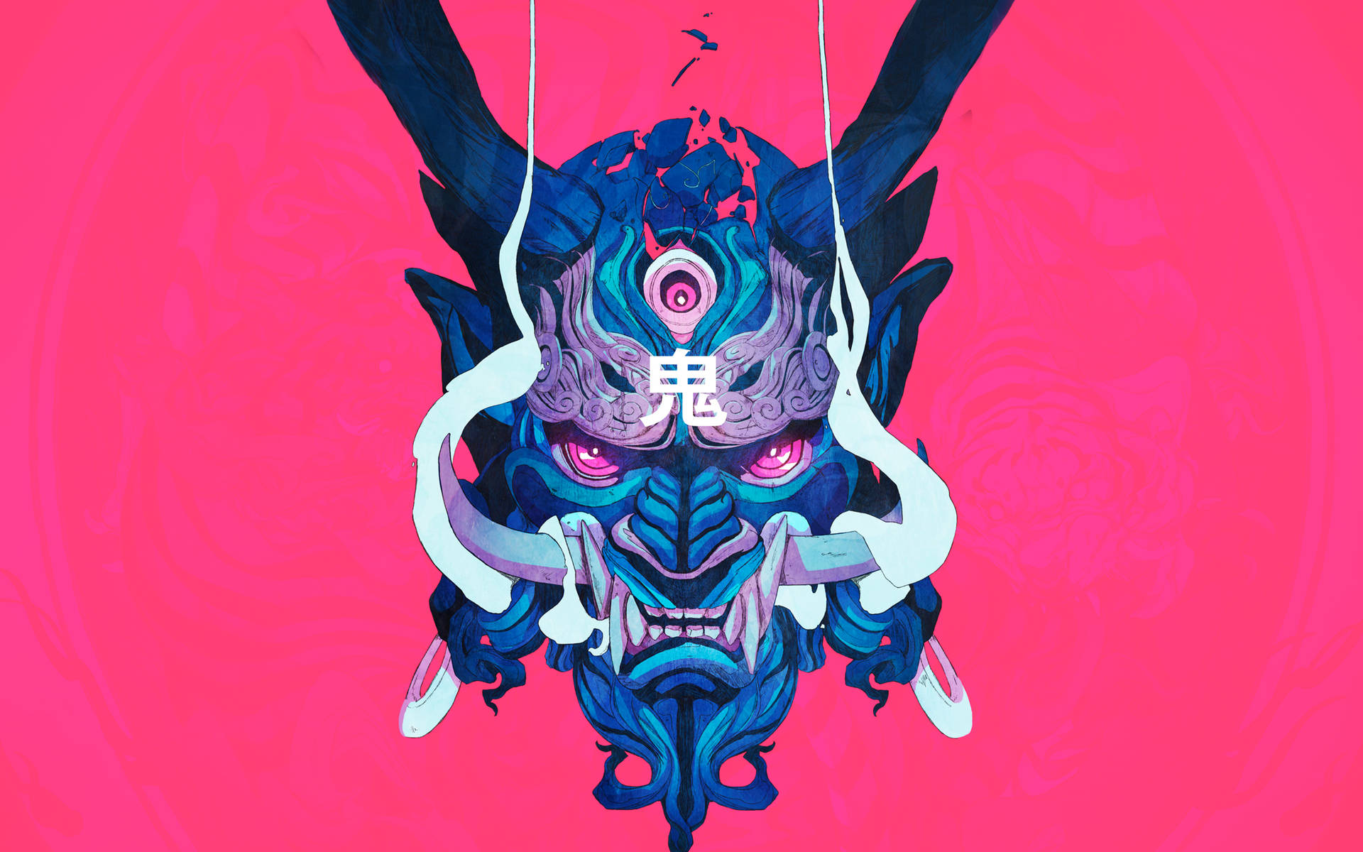 Oni Mask Blue Pink Wallpaper