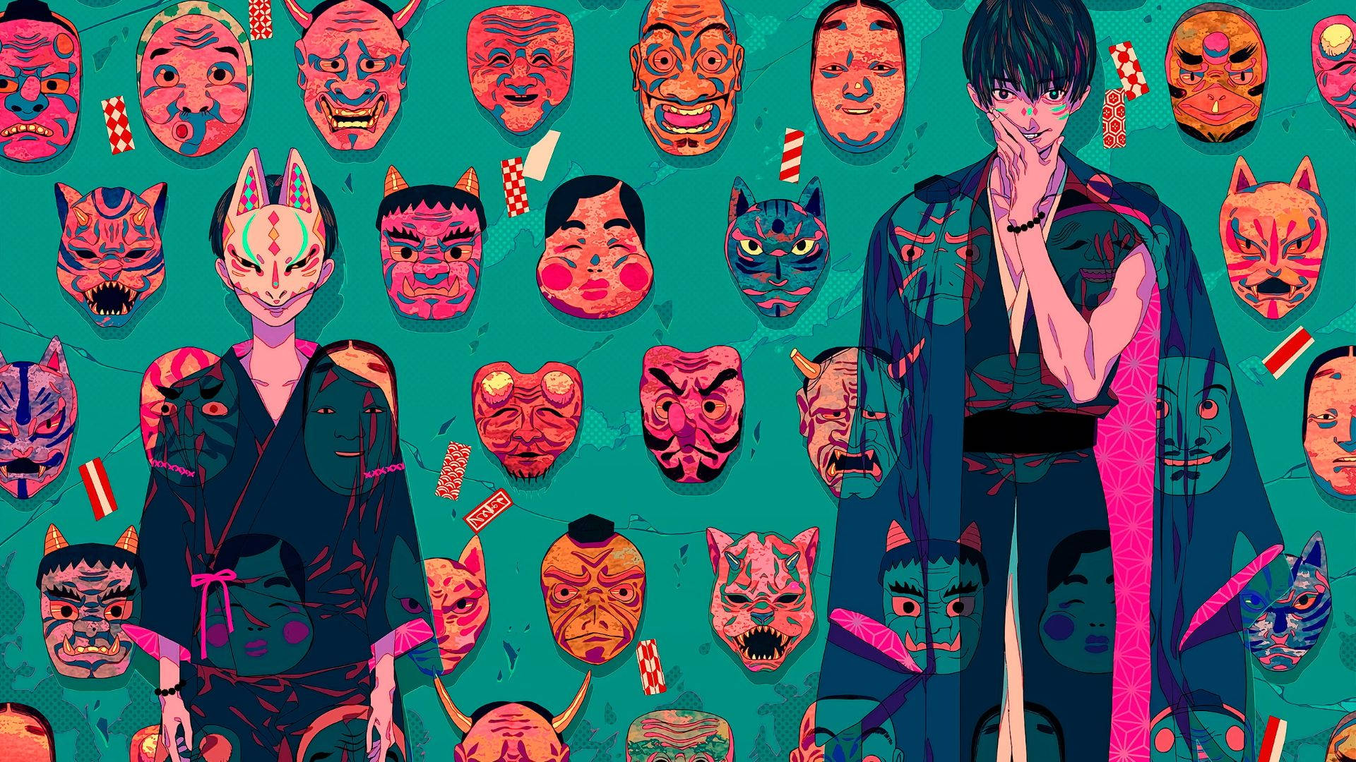 Oni Mask Festival Wall Wallpaper