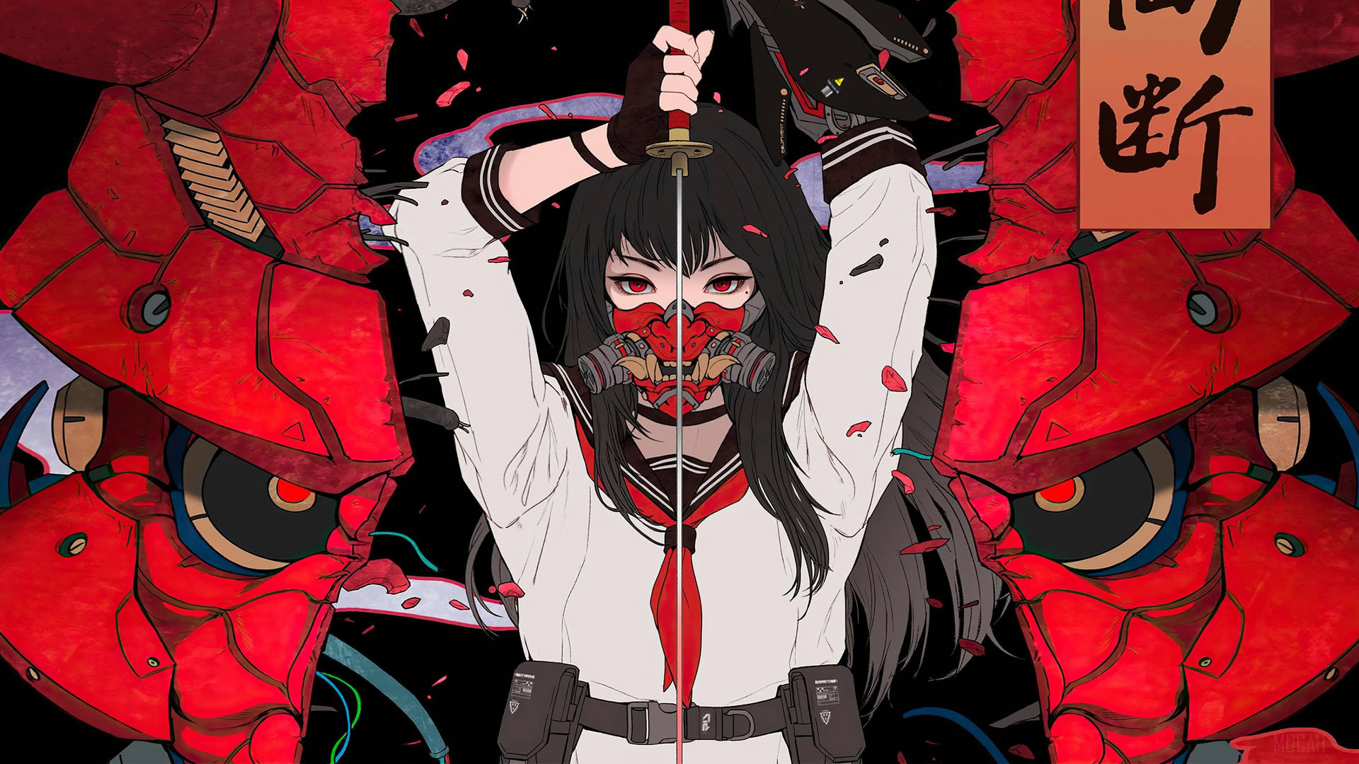 Oni Mask School Girl Wallpaper