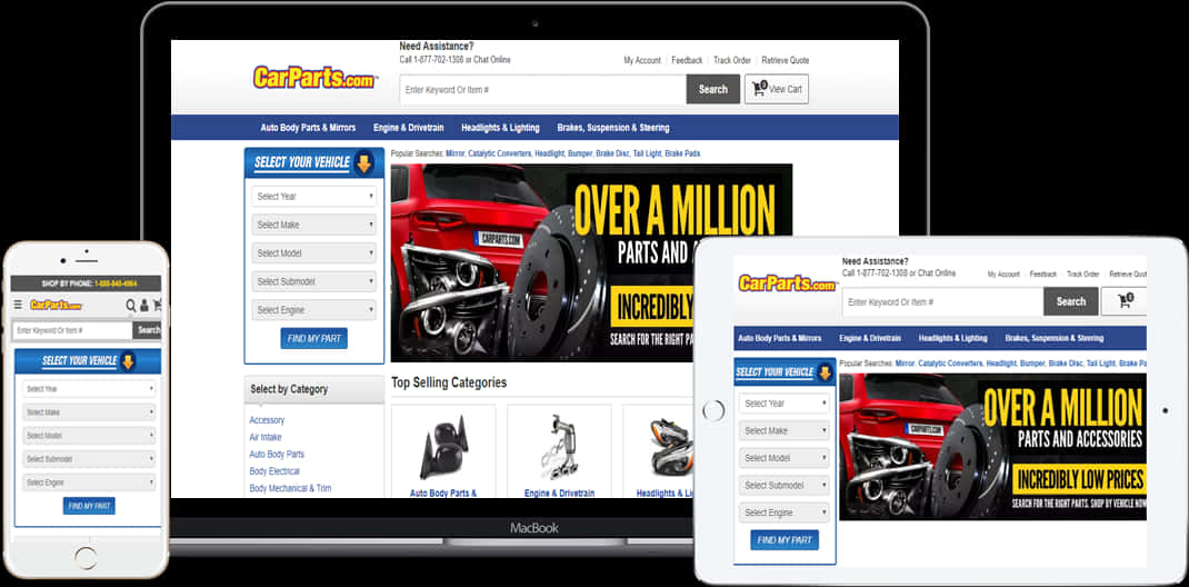 Online Auto Parts Store Multi Device Display PNG