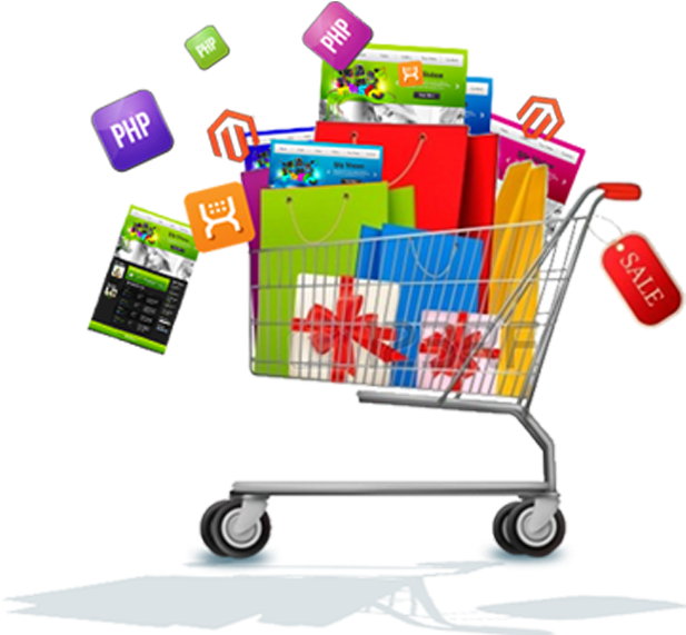 Online Shopping Cartwith Digital Products PNG