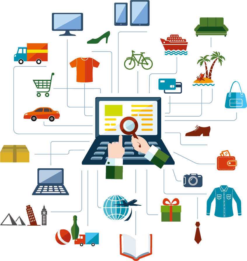 Online Shopping Ecosystem Illustration PNG