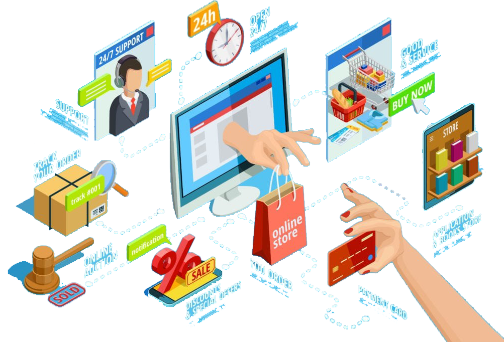 Online Shopping Process Illustration PNG