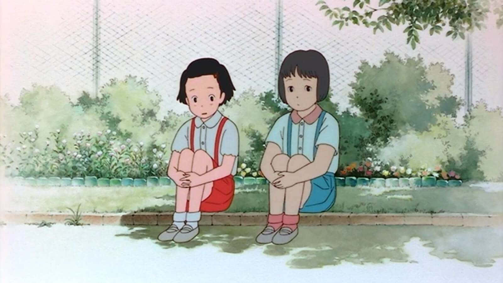 Taeko and Toshio enjoying a scenic countryside view in Only Yesterday Wallpaper