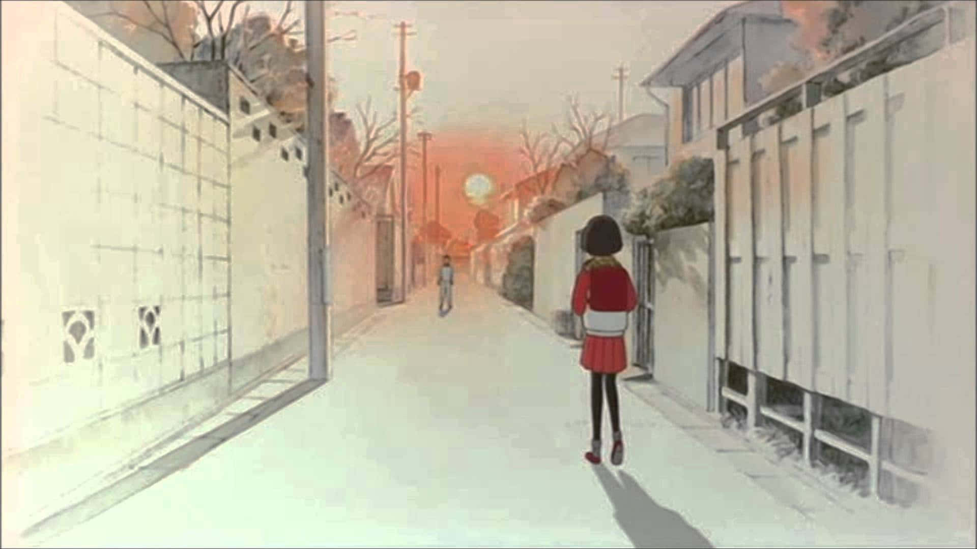 Taeko Okajima, the protagonist of Only Yesterday, gazing into the distance amidst a picturesque countryside scene. Wallpaper