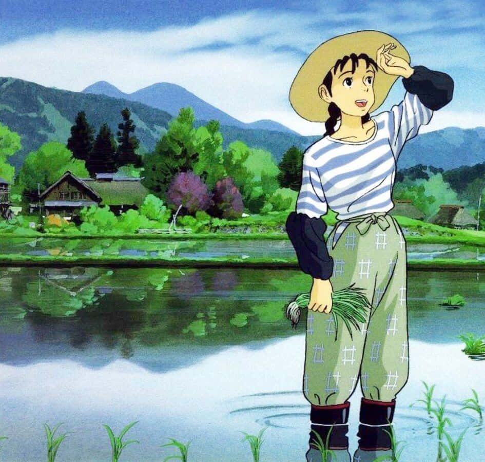 A nostalgic scene from Only Yesterday with characters Taeko and Hiroshi Wallpaper