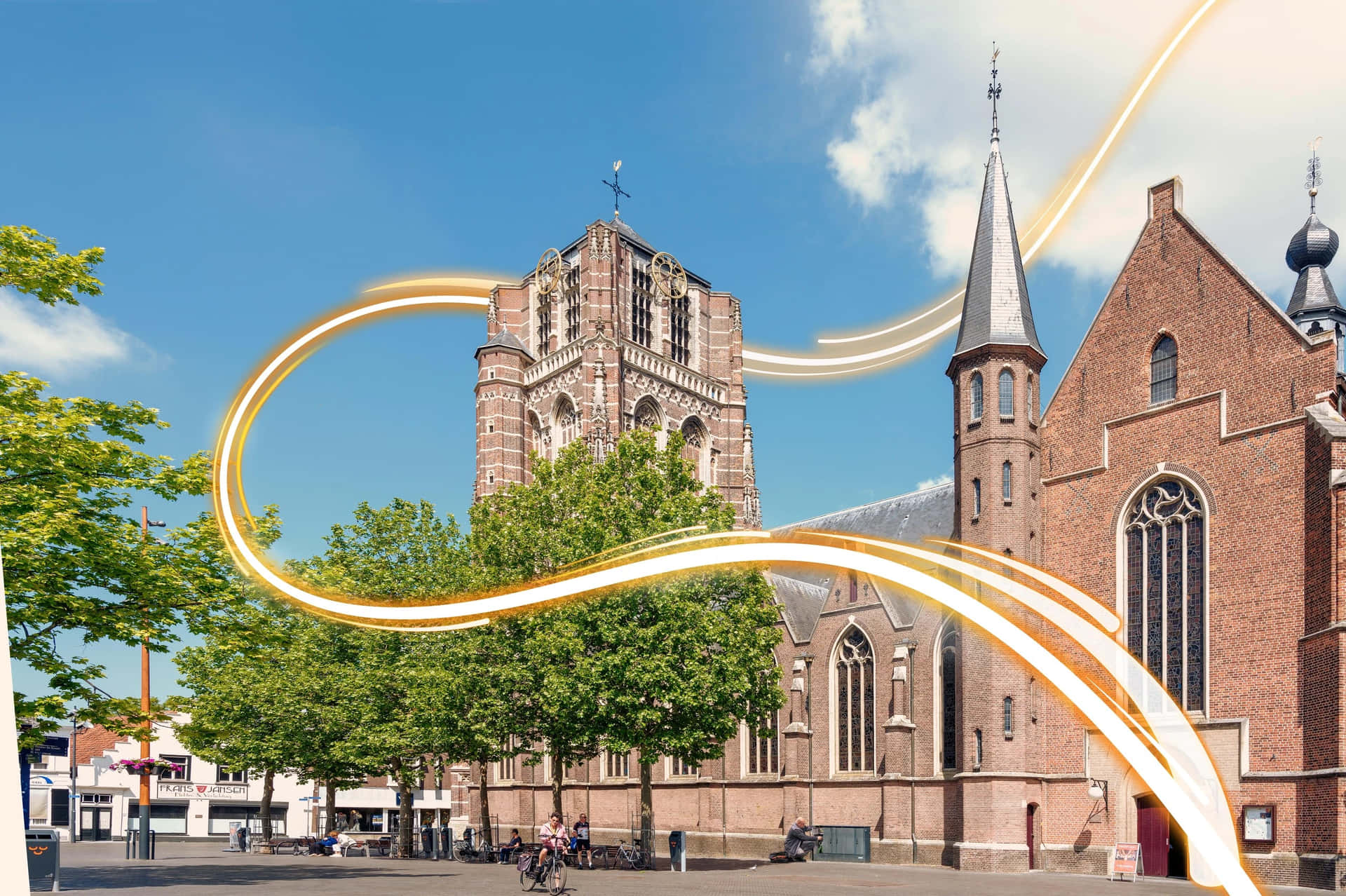 Oosterhout Churchand Dynamic Light Trail Wallpaper