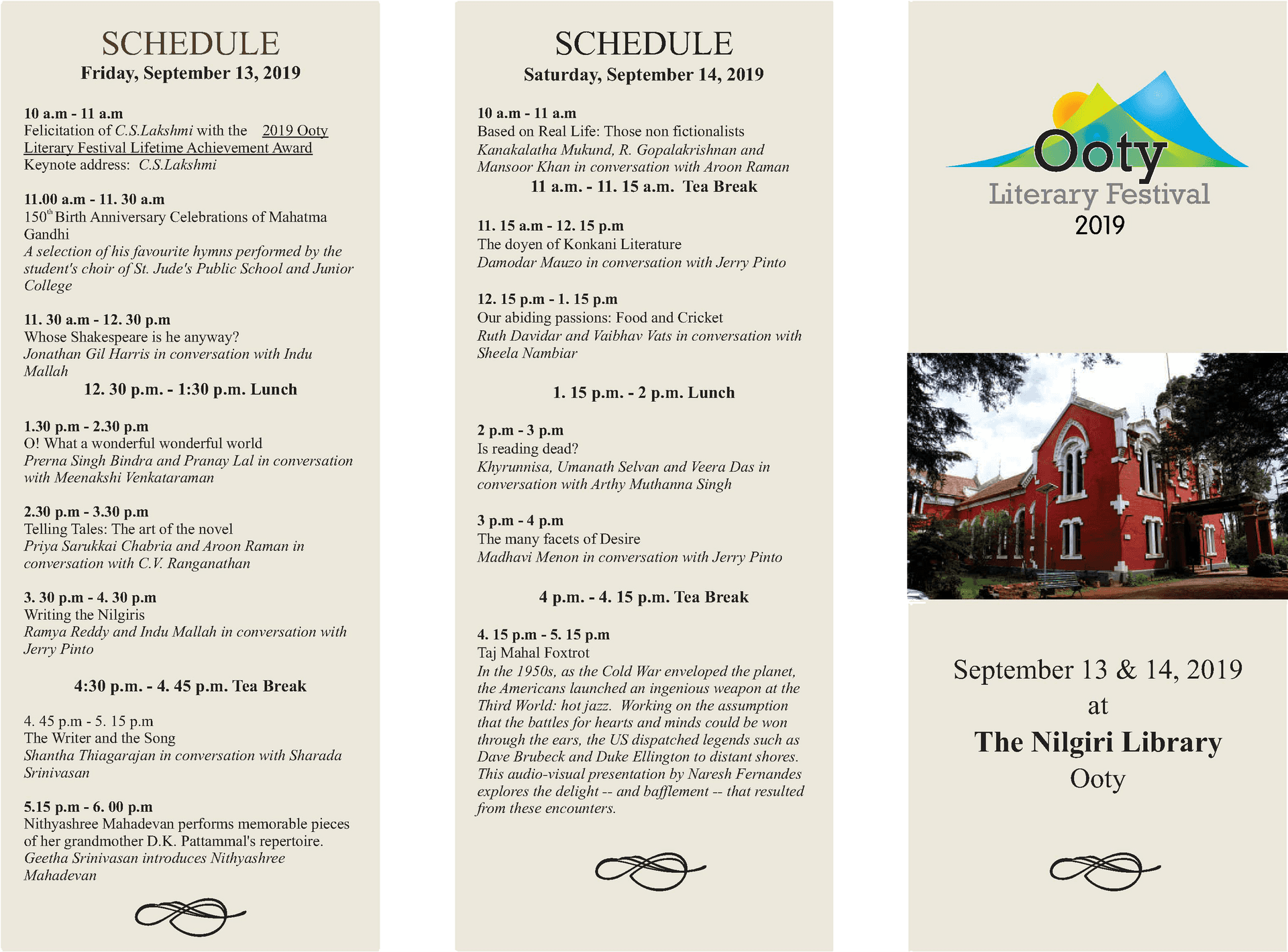 Ooty Literary Festival2019 Schedule PNG