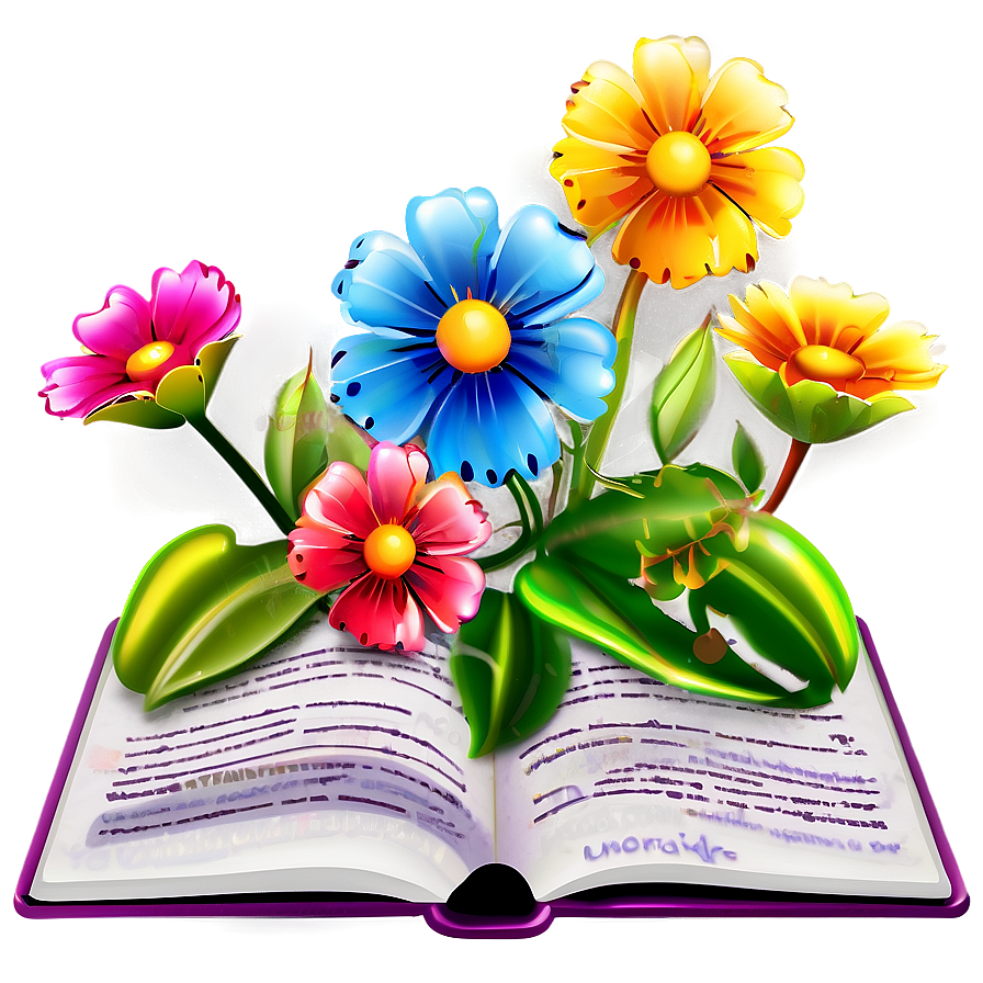 Open Book With Flowers Png Nqp53 PNG