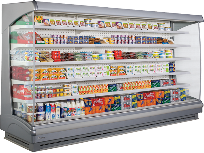Open Display Refrigerator Fullof Products PNG