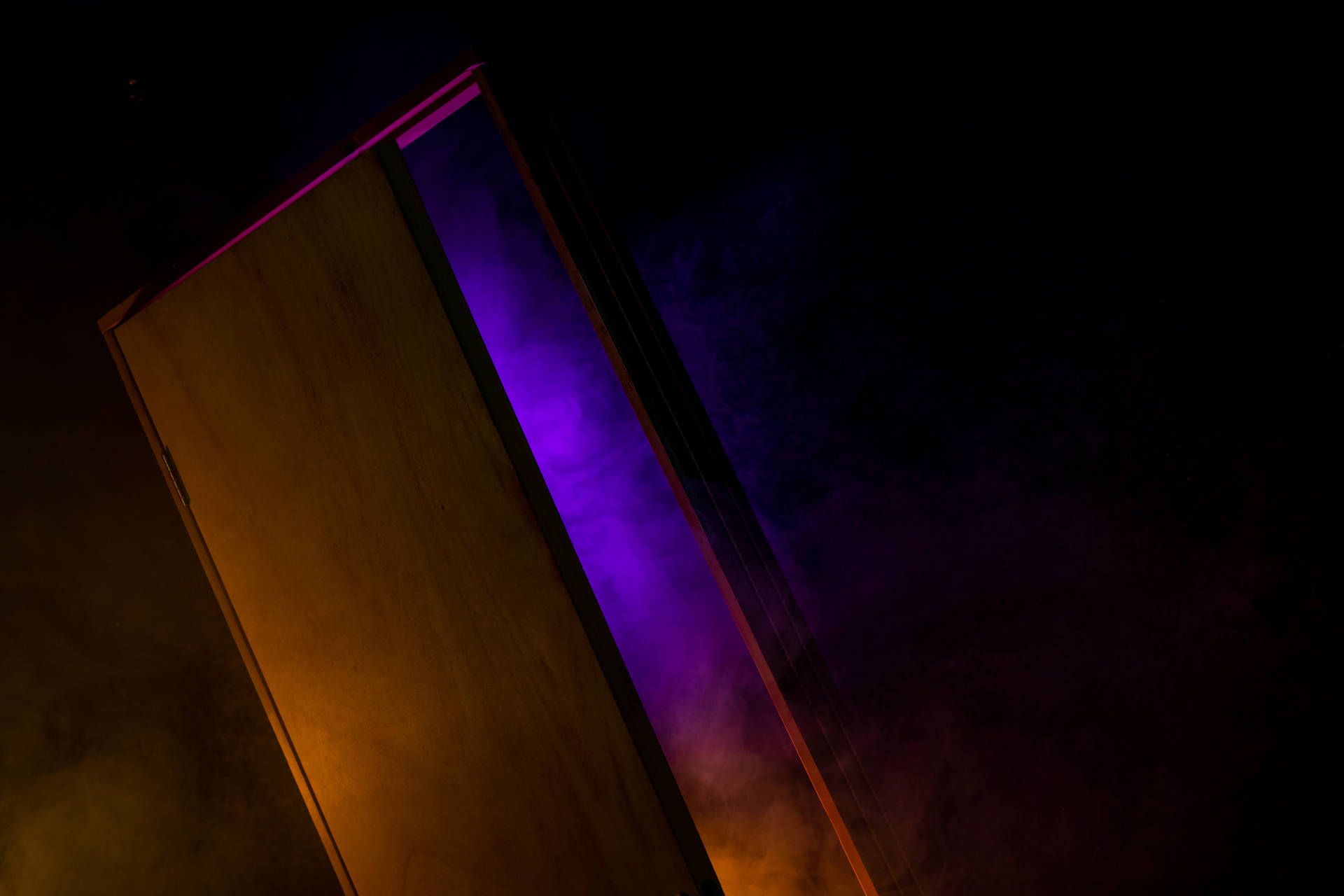Open Door With Light Purple Glow Background
