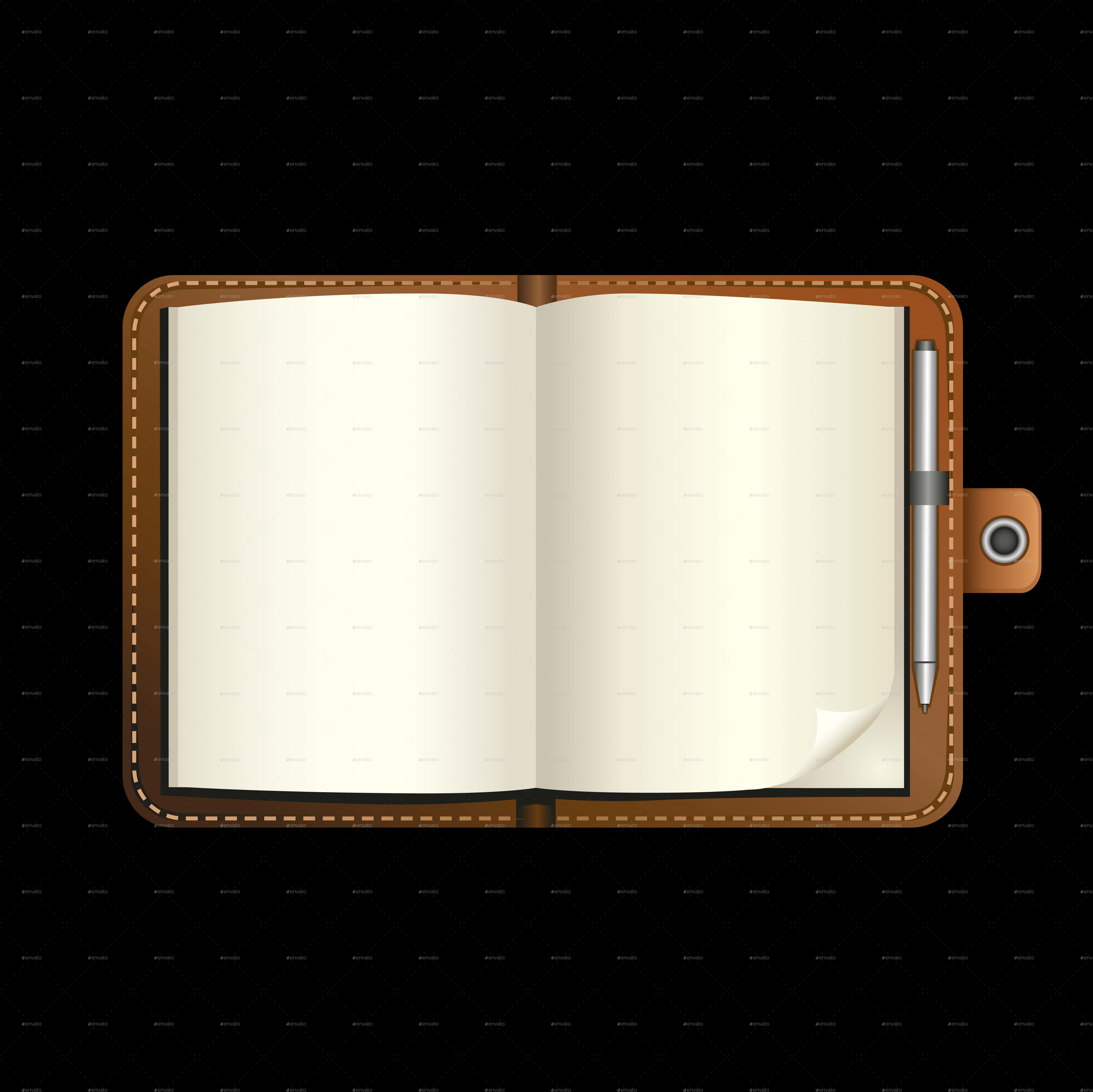 Open Leather Notebookwith Pen PNG