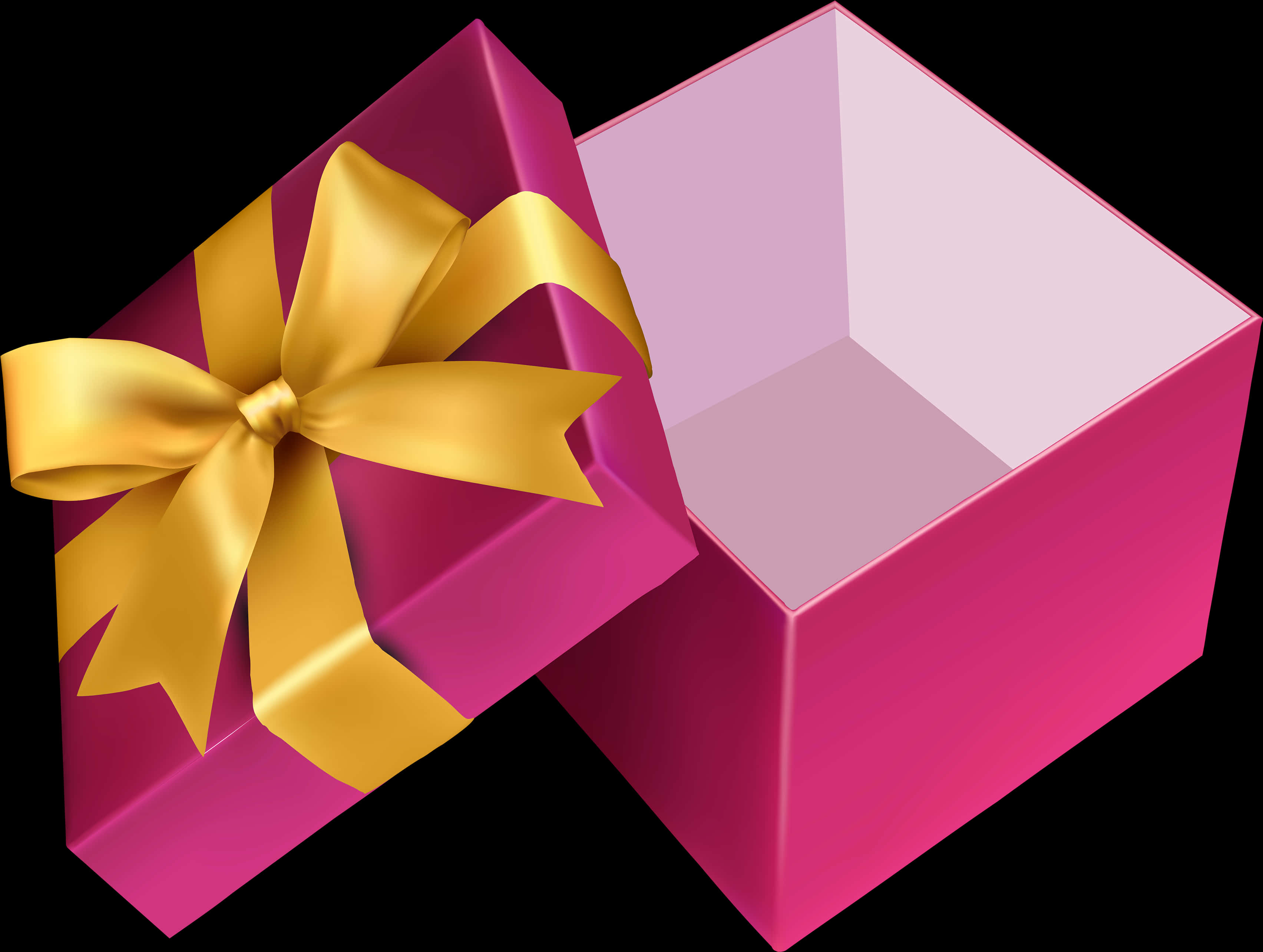 Open Pink Gift Boxwith Golden Ribbon PNG