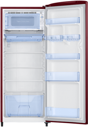 Open Single Door Refrigerator Interior View PNG