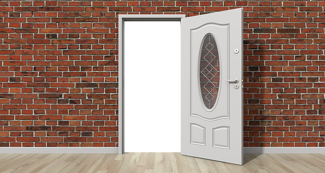 Open White Door Brick Wall PNG
