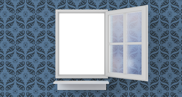 Open Window Blue Damask Wallpaper PNG