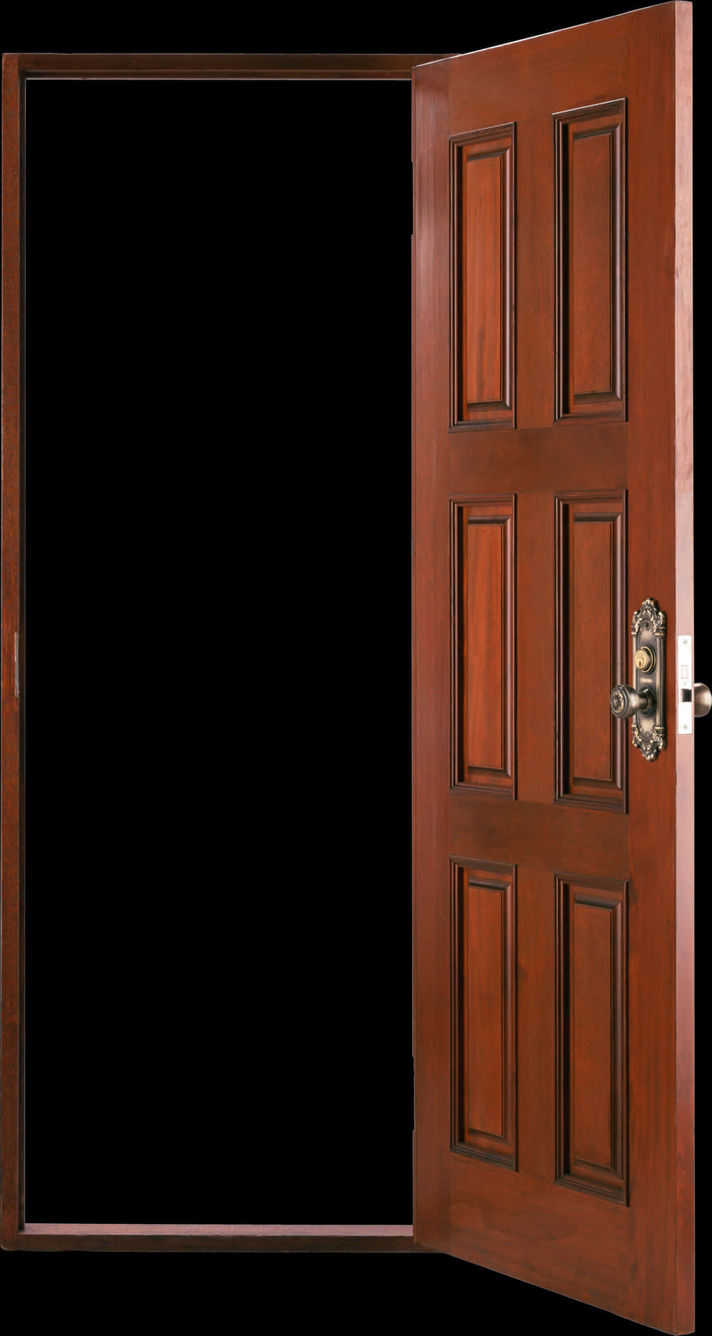 Open Wooden Doorwith Brass Handle PNG