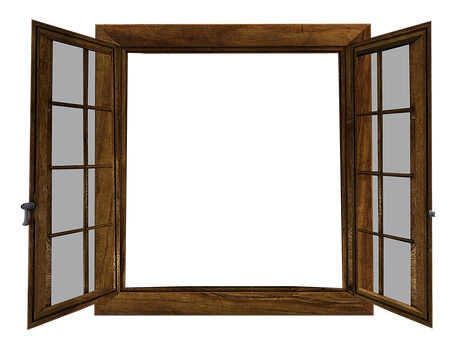Open Wooden Window Against Black Background PNG