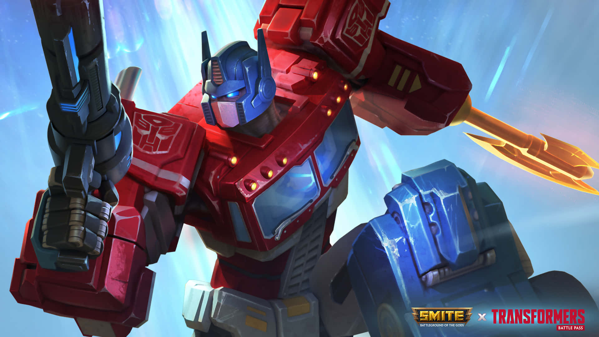 Transformers Prime - A Red And Blue Robot With A Gun Wallpaper