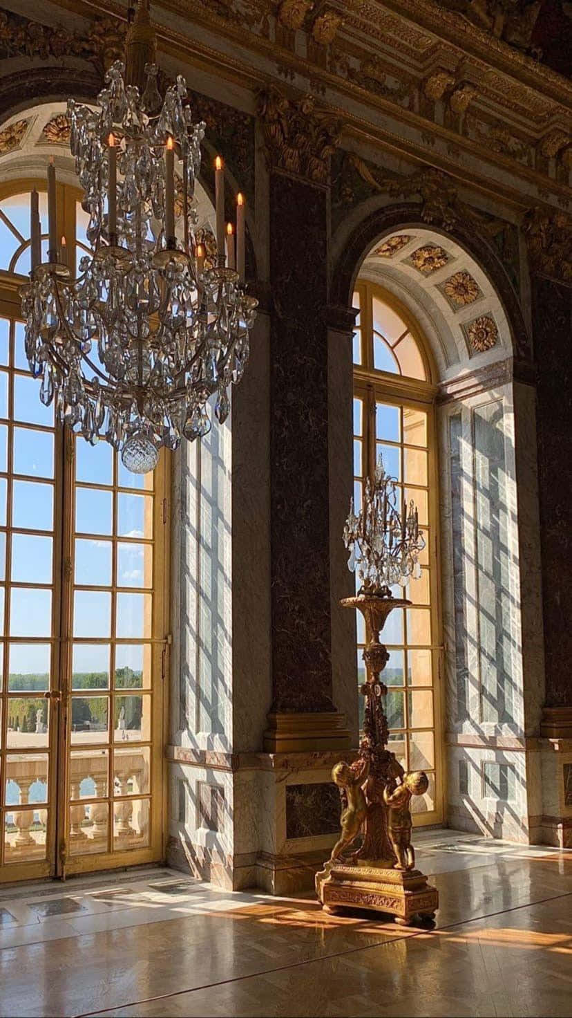 Opulent Versailles Interior Chandeliers Wallpaper