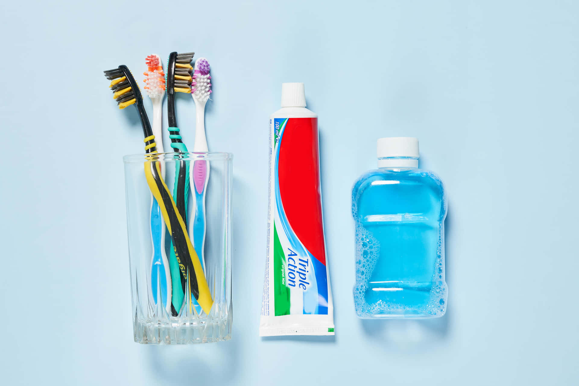 Oral Care Essentials Blue Background Wallpaper