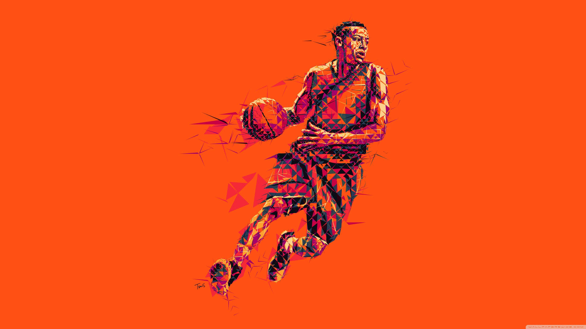 Orange Abstract Basketball Player Wallpaper