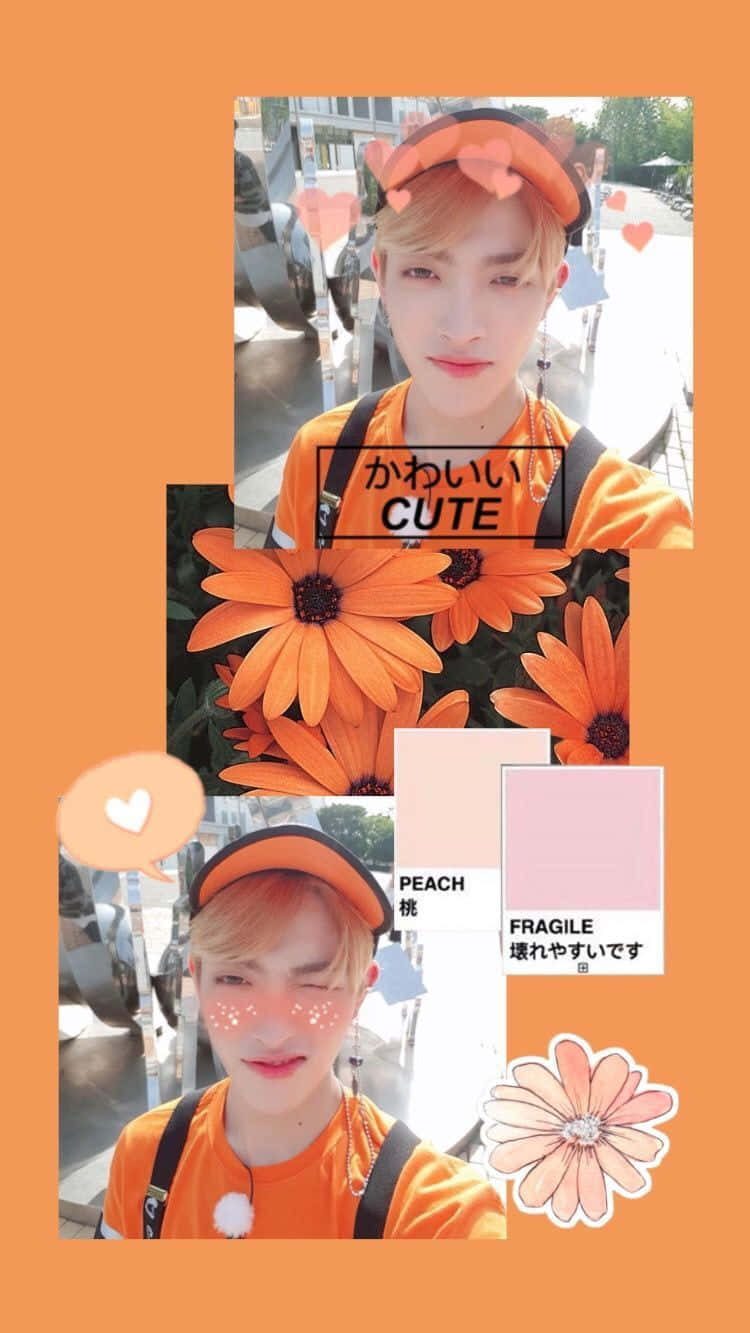Etbillede Af En Mand Med En Orange Skjorte Og Blomster.
