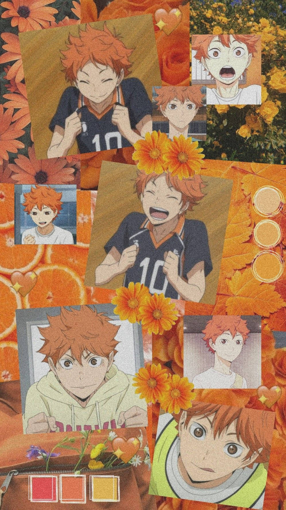 Orange Aesthetic Hinata Collage Wallpaper
