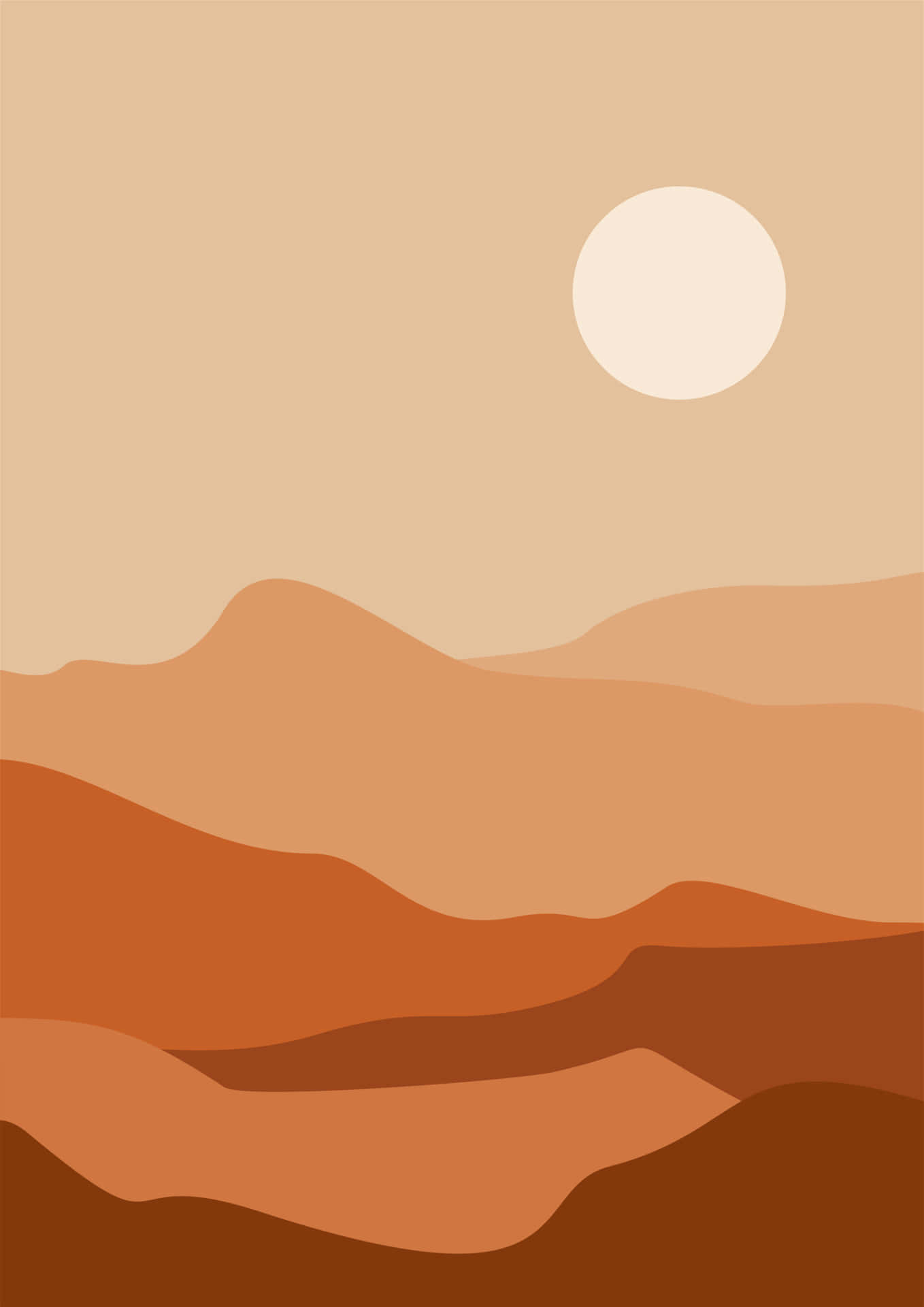 Vector Desert Landscape Orange Aesthetic Phone Wallpaper