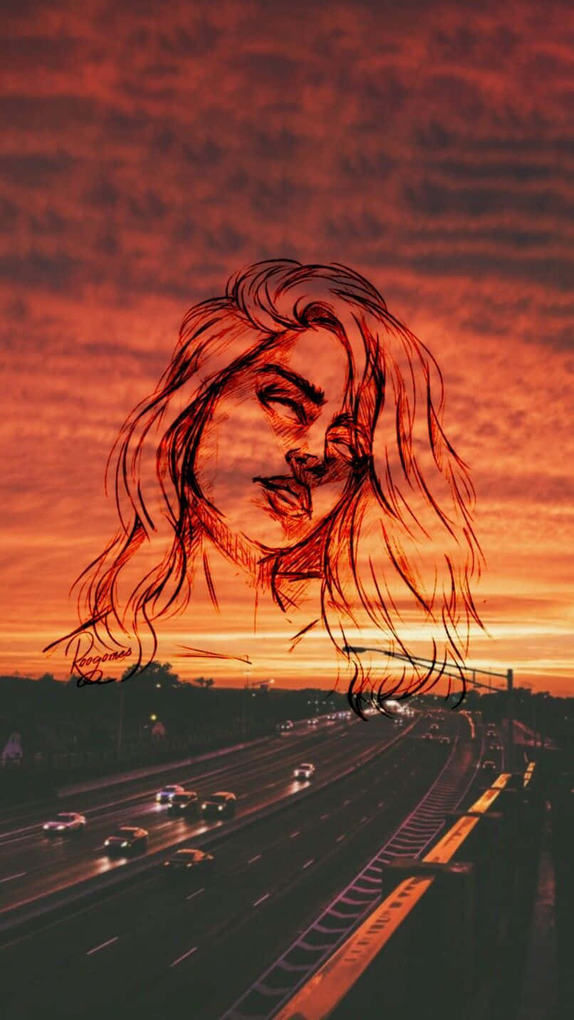 Girl On A Highway Orange Aesthetic Phone Wallpaper