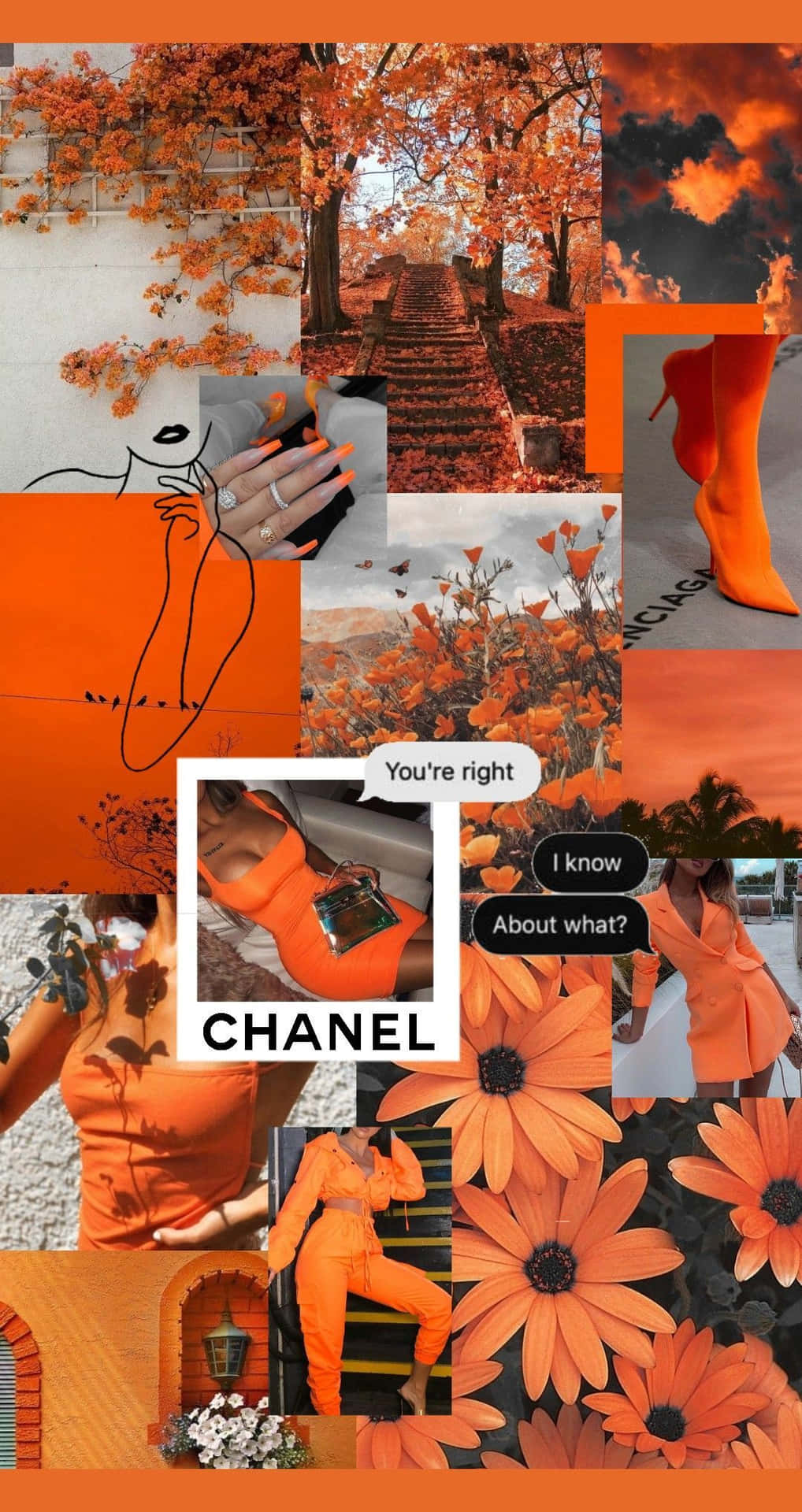Collagede Moda De Chanel En Color Naranja. Fondo de pantalla
