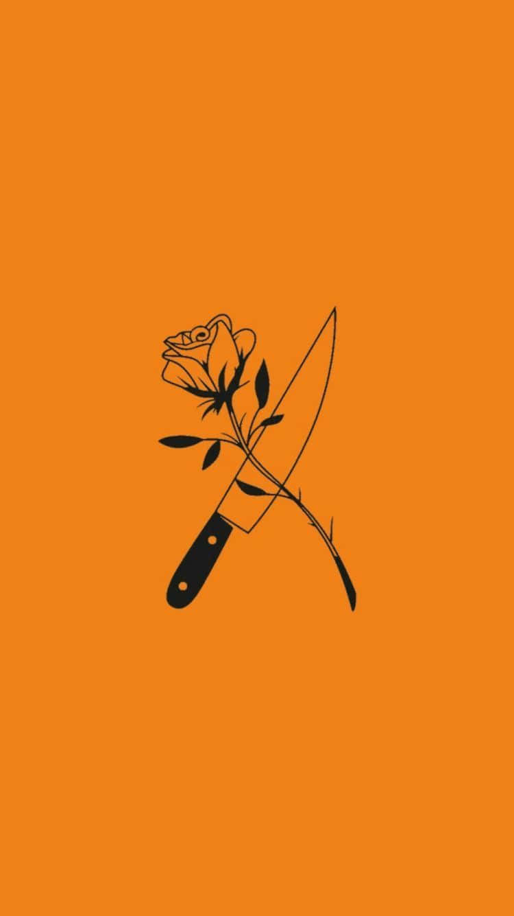 A Knife And Rose On An Orange Background Wallpaper