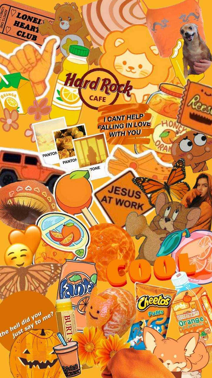 En Collage Af Orange Stickers Og En Sort Baggrund Wallpaper
