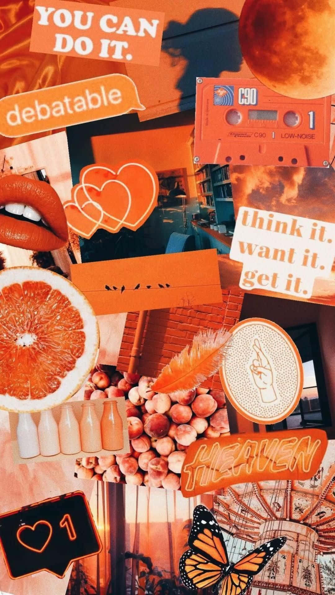 Cutouts Collage Orange Aesthetic Phone Wallpaper
