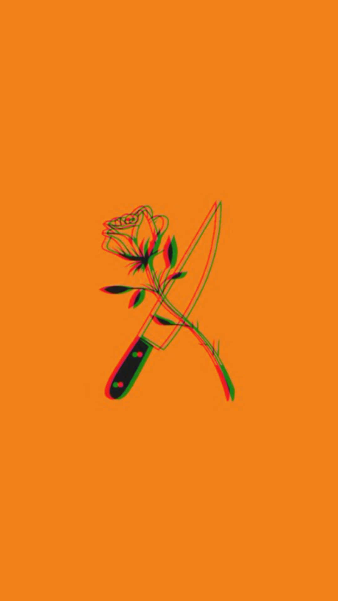 A Knife And Rose On An Orange Background