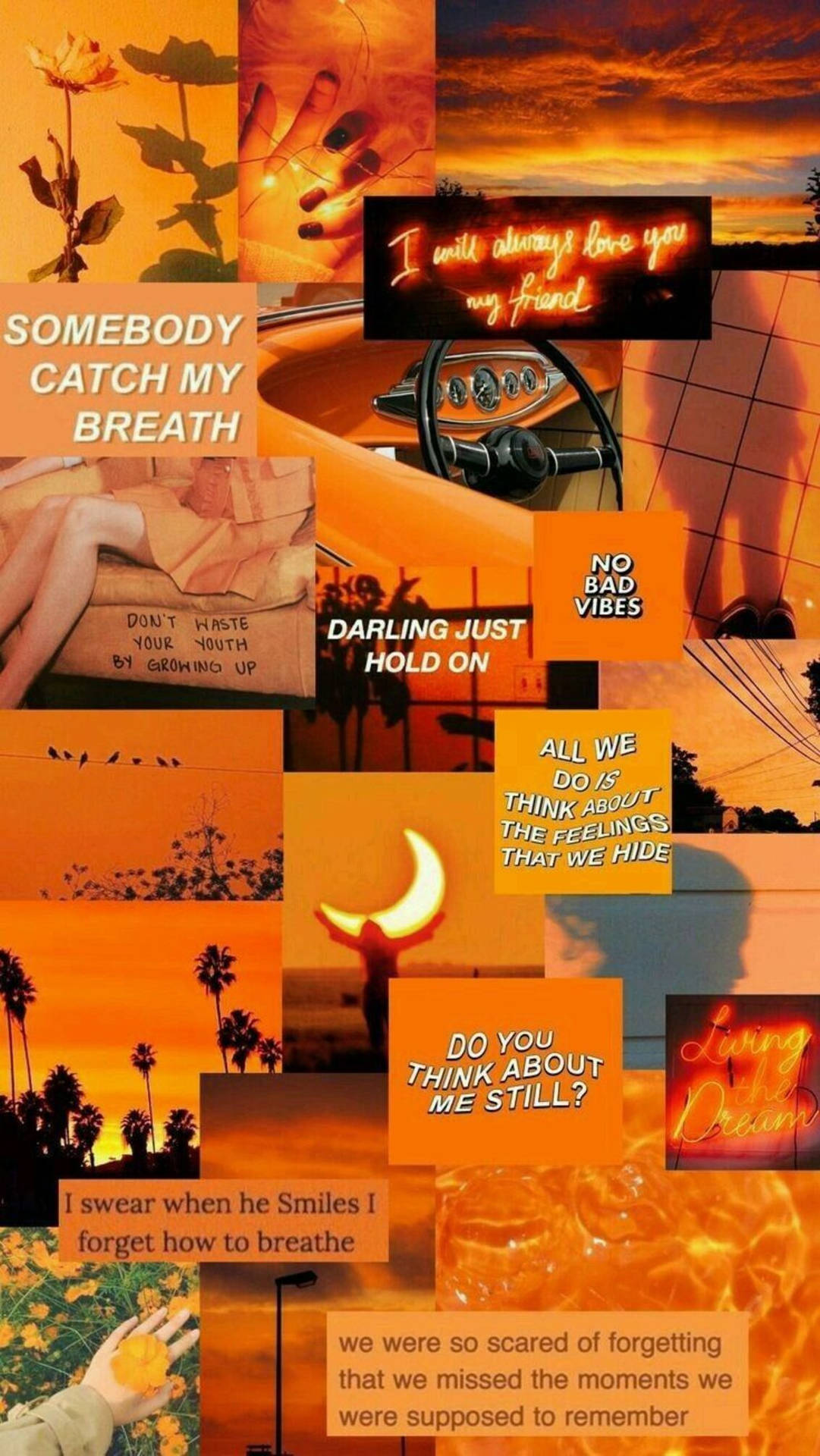 Orange Aesthetic Text Collage Phone Wallpaper