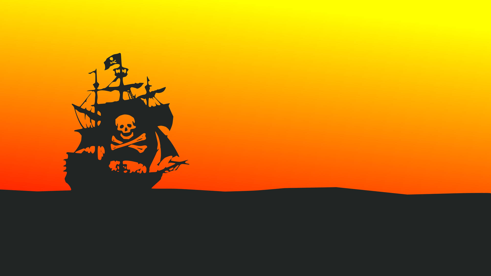 Orange And Black 4K Pirate Ship Silhouette Wallpaper