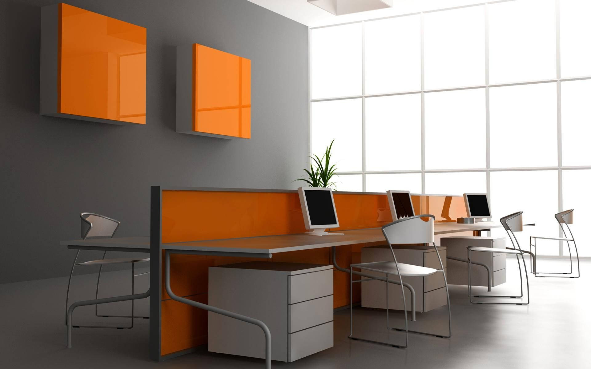 Orange And Gray Office Modular Interior Design Picture