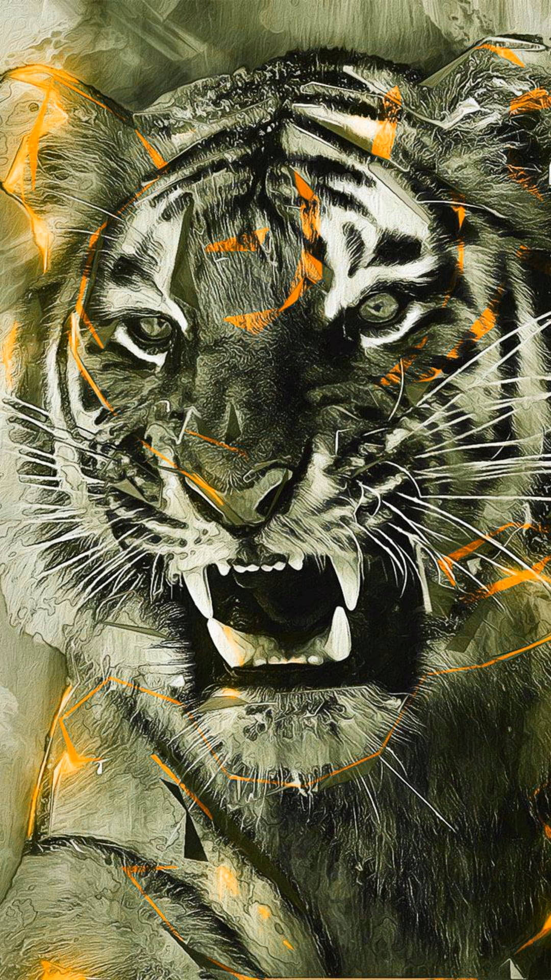 Orange And Sepia Angry Tiger Art Wallpaper