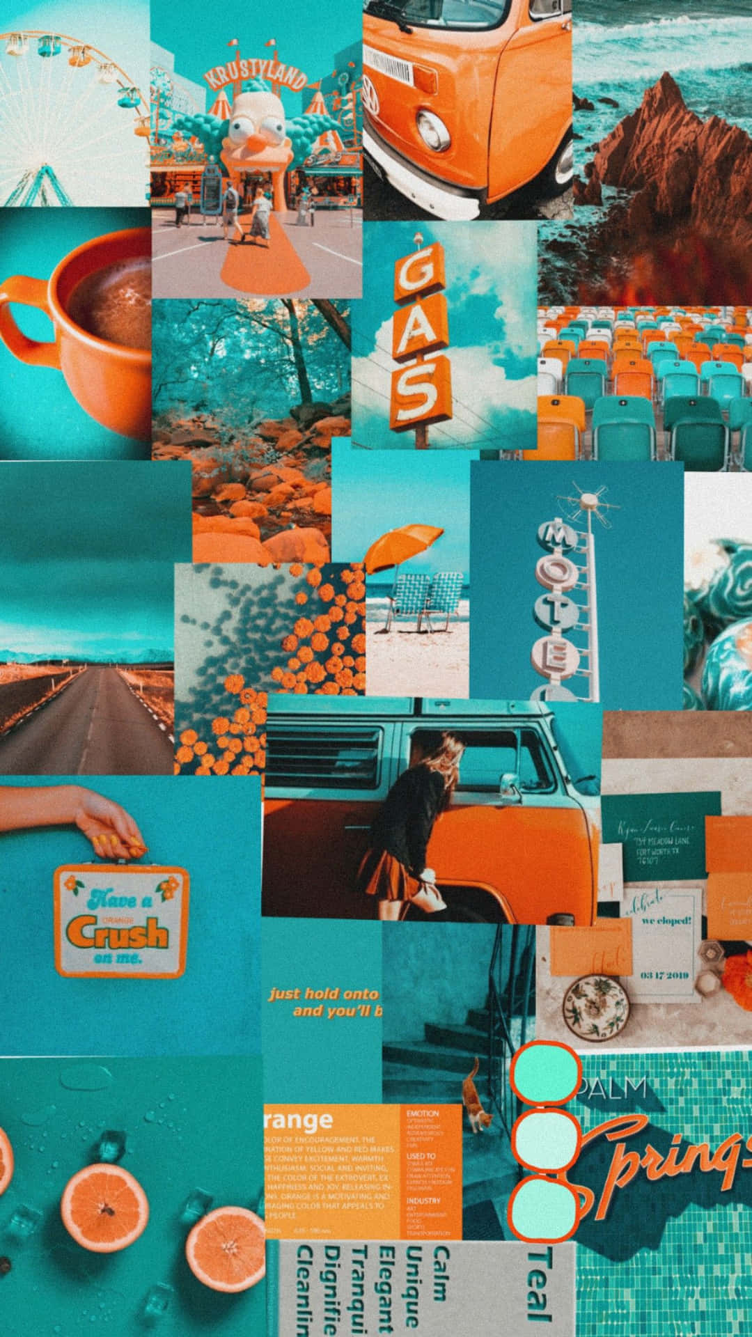 Collage With Images In Orange And Teal Wallpaper