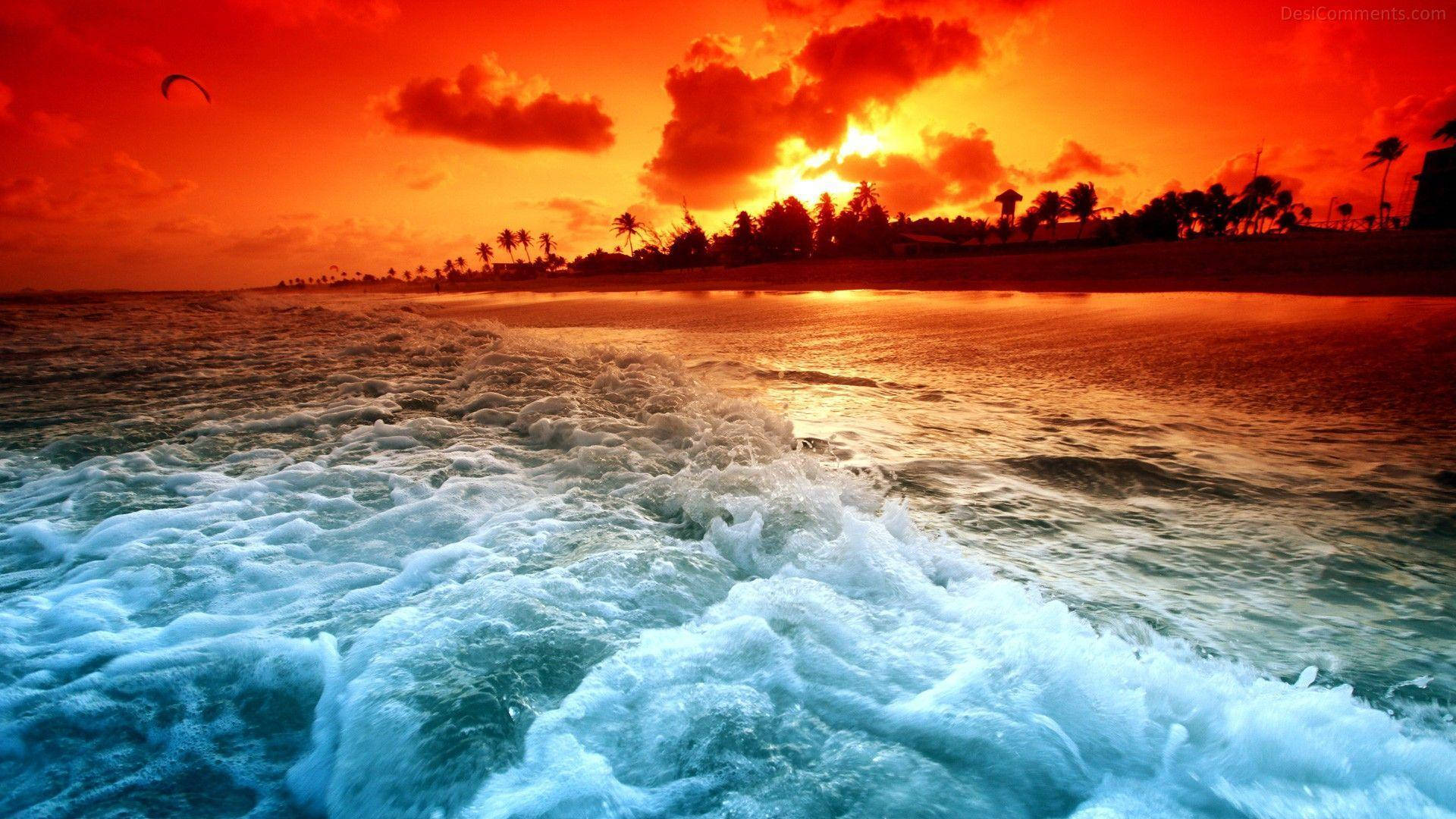 Orange And Teal Sunset Ocean Wallpaper