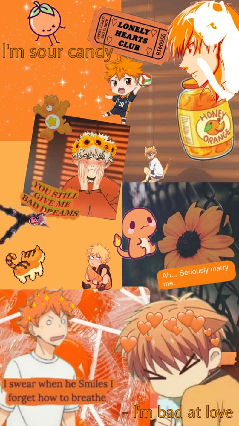Orange Anime Figurer Artsy Kolage Wallpaper