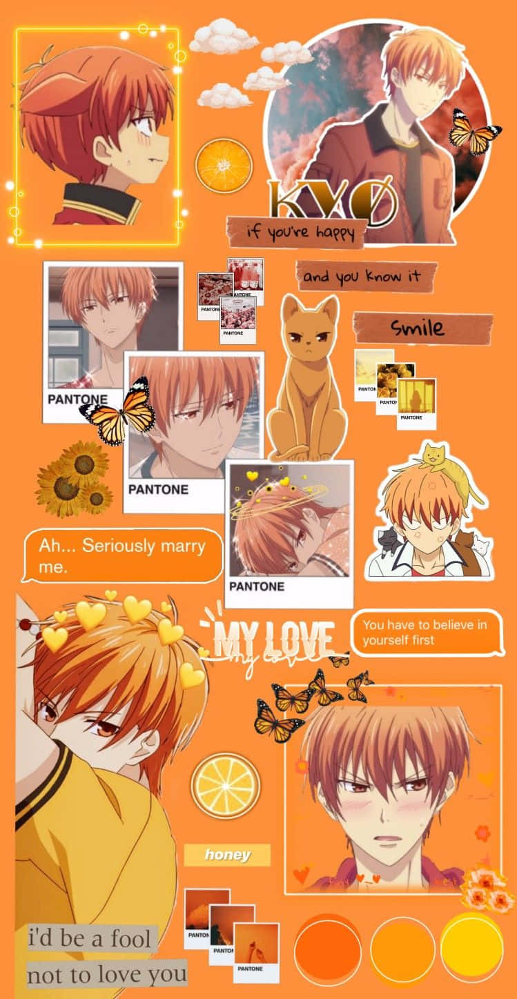 Orange Anime Collage af Kyo Sohma tapet: Wallpaper